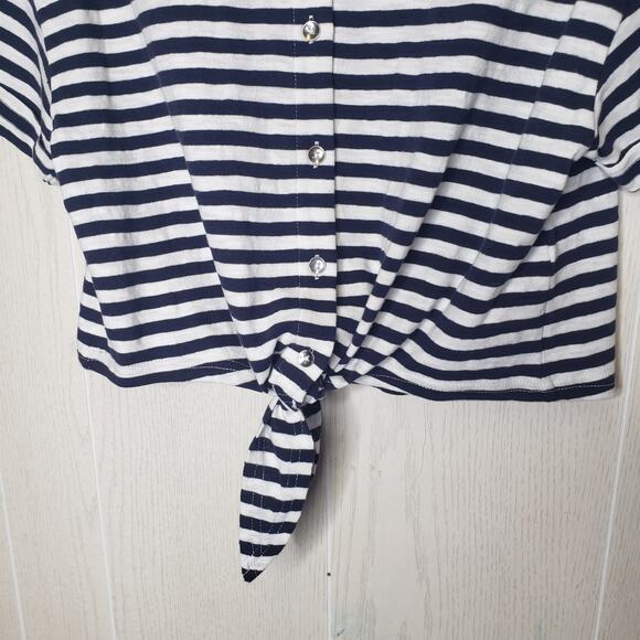 New Splendid navy white nautical shirt tie front cropped size xSmall - Picture 6 of 6